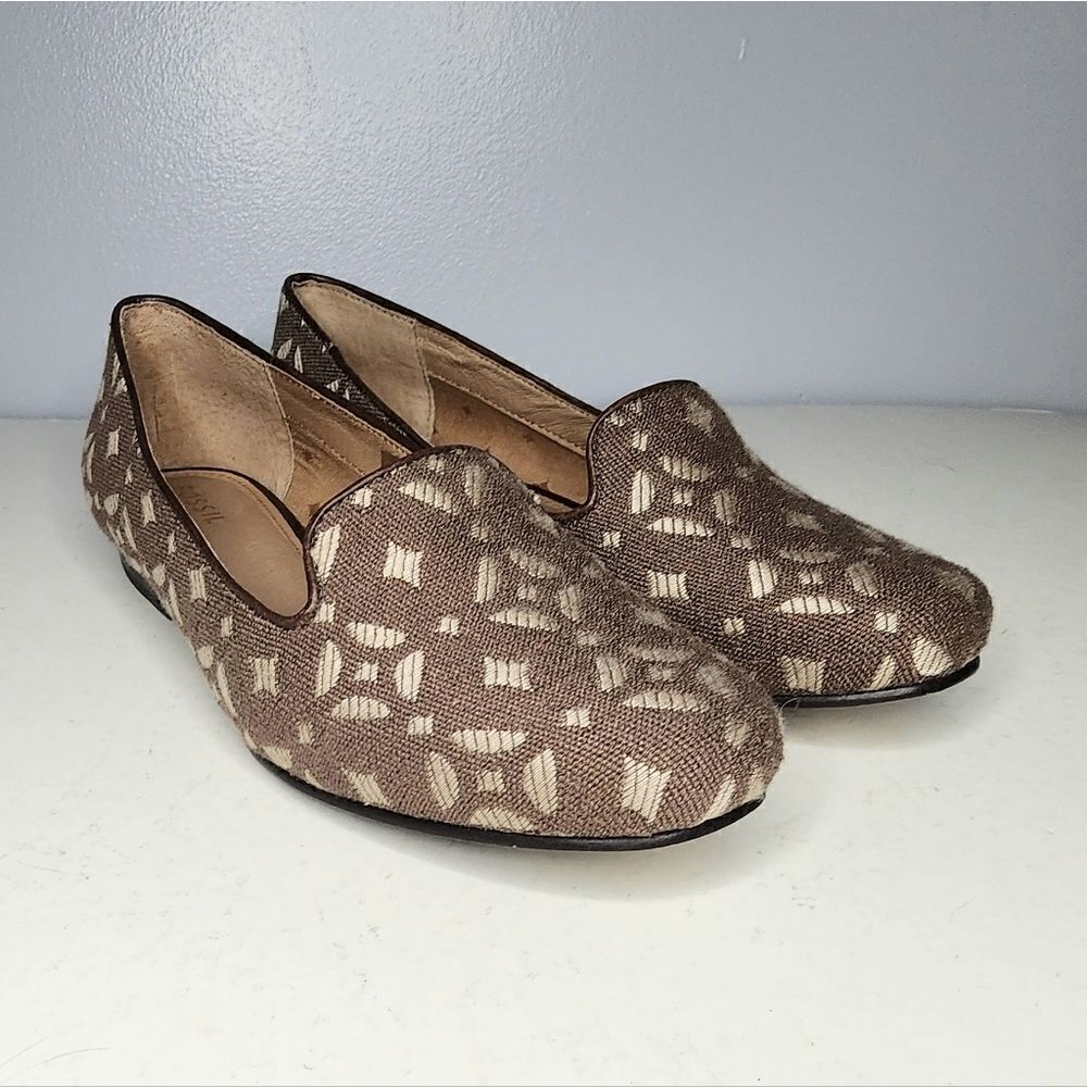 Fossil loafer shoes slip on brown tapestry women's size 6